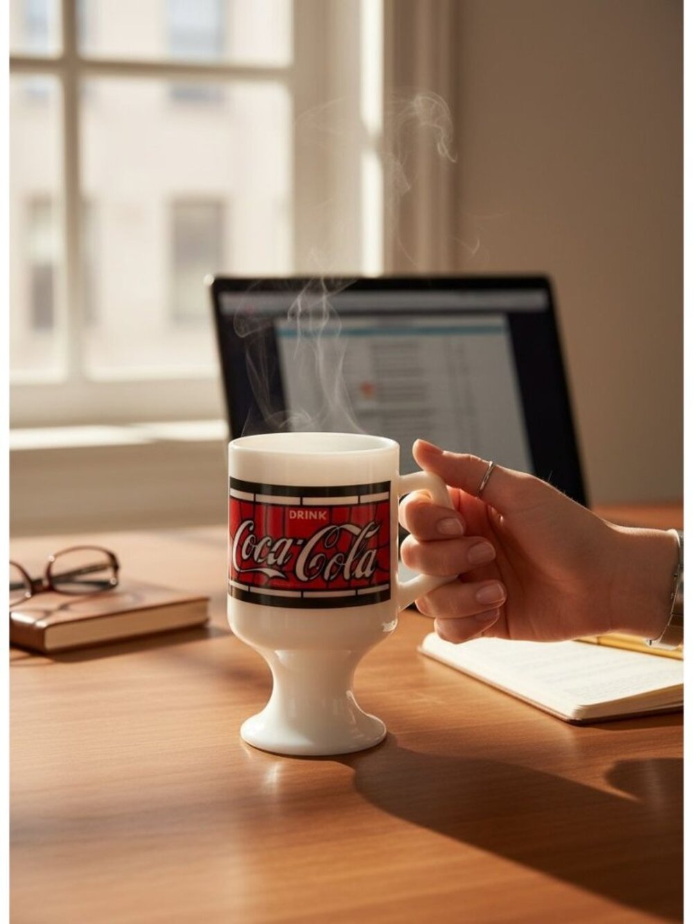 Coca-Cola 75th Anniversary Ceramic Pedestal Mug 1900-1975 Atlanta Bottling Co.